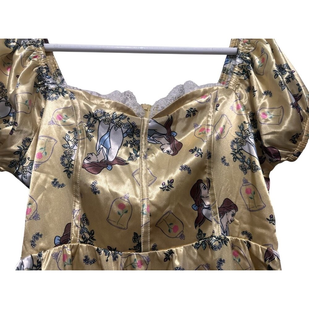 Disney Beauty Beast Belle Novelty Mini Dress Size Small Yellow Sweetheart Corset - Picture 10 of 16
